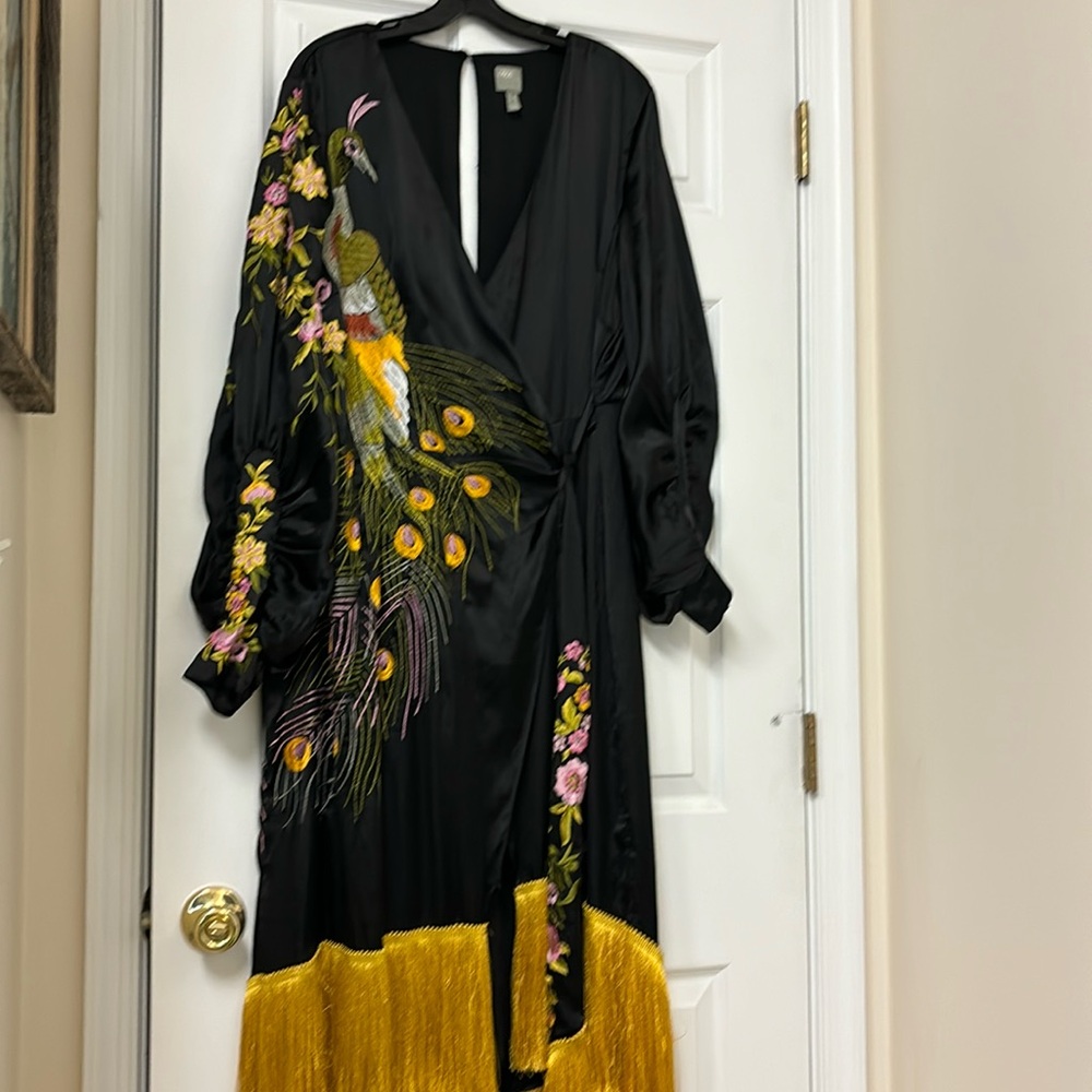 ASOS 14 peacock embroidered fringe dress hippie festival vlv Asian